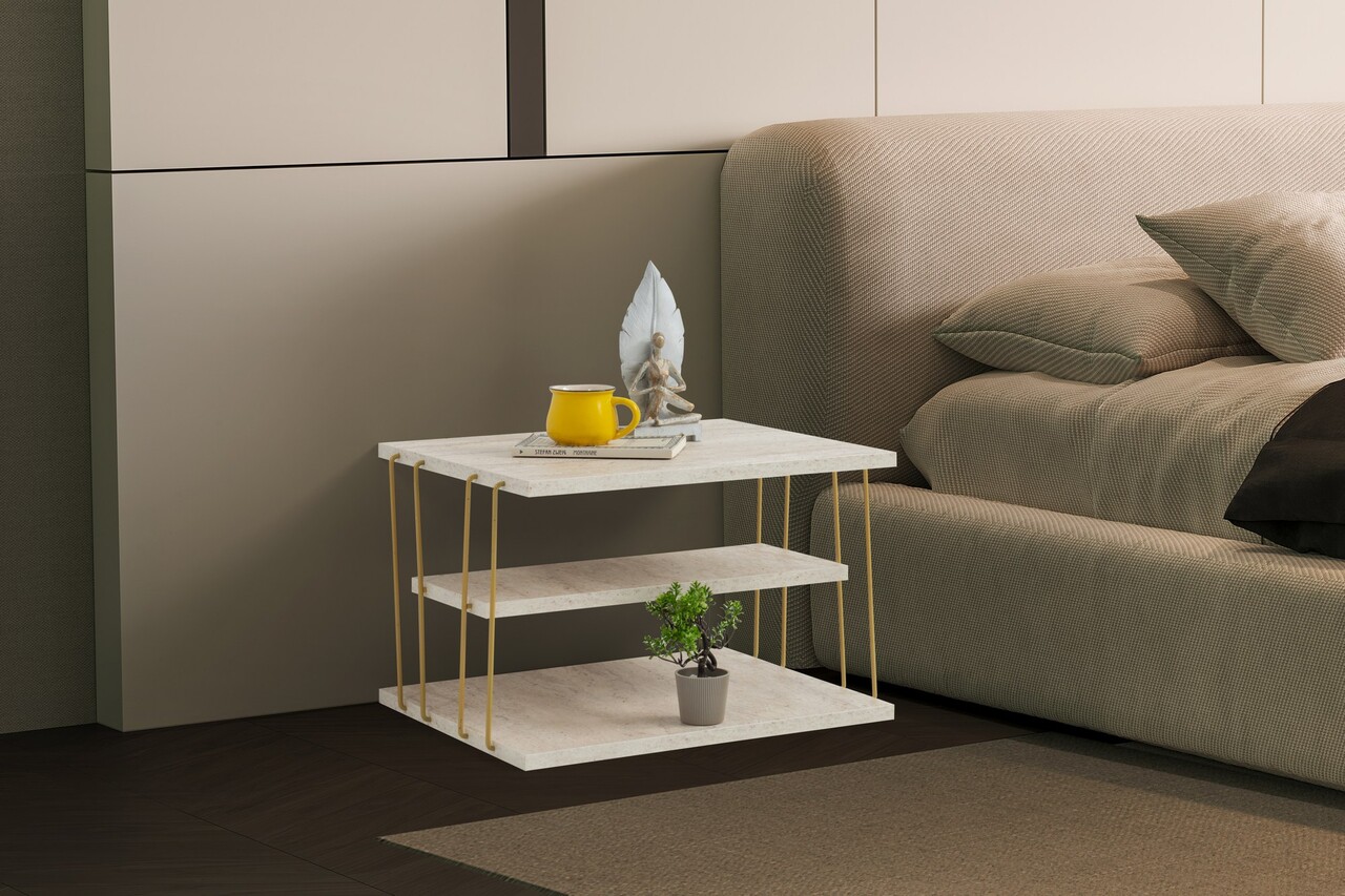 Masuta, Hanah Home, Lifon, 50x33x40 cm, Travertin / Auriu - imagine 7